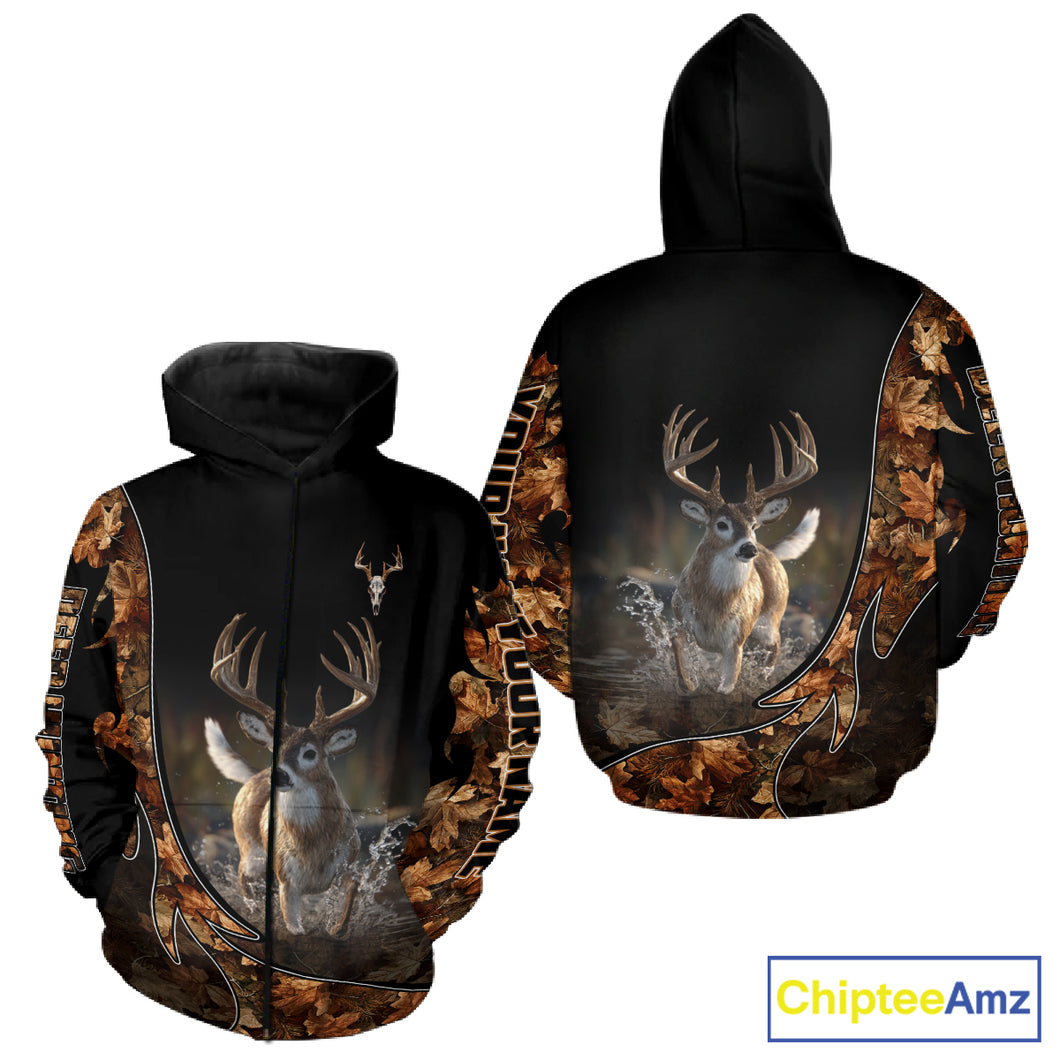 Deer Hunting Big Game Shirt 3D All Over Print, Black Camo Autumn, Custom Name Gift NHT164