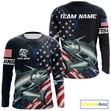 Load image into Gallery viewer, Chinook Salmon Long Sleeve Fishing Shirt USA Flag Camo, Custom