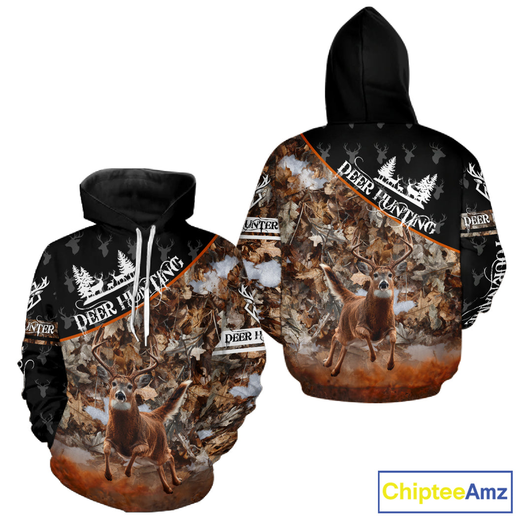 Best Whitetail Deer Hunting Shirt Black Brown Forest Camo 3D All Over Print For Deer Hunters NHT55