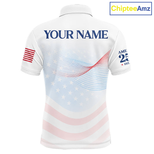 Personalized America 250 Years Shirt Custom Name Patriotic USA Stars Men's Polo Golf Shirt NHT983 - Men's Long Sleeve Polo...