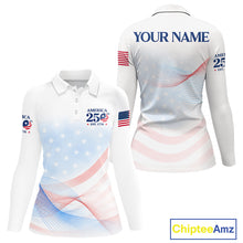 Load image into Gallery viewer, Personalized America 250 Years Shirt Custom Name Patriotic USA Stars Women's Polo Golf Shirt