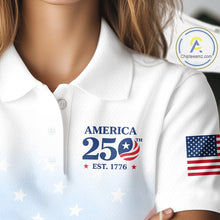 Load image into Gallery viewer, Personalized America 250 Years Shirt Custom Name Patriotic USA Stars Women's Polo Golf Shirt