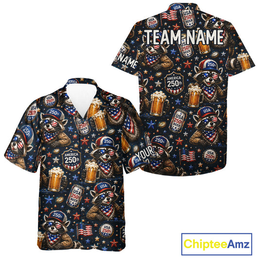 Personalized Patriotic Raccoon Hawaiian Shirt Custom USA 250 Years Polo Funny Beer & Golf Lover Gift NHT985 - Hawaiian Shirt