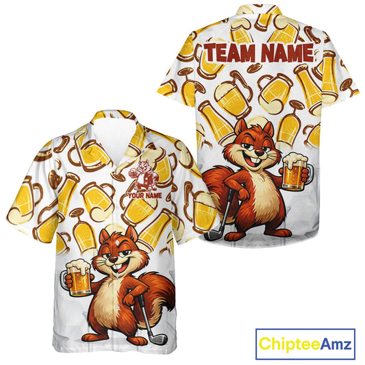 Custom Funny Squirrel Golf Hawaiian Polo Shirts - Personalized Beer Lover Performance Jersey NHT986 - Hawaiian Shirt
