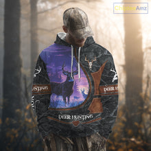 Load image into Gallery viewer, Custom 3D Whitetail Deer Hunting Shirt With Night Forest Scene, Camo Pattern And Skull Design NHT76