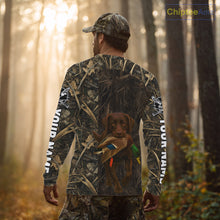 Load image into Gallery viewer, Personalized Mallard Duck Hunting Shirt with Chocolate Lab, Custom Dog’s Name Camouflage NHT264