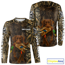 Load image into Gallery viewer, Personalized Mallard Duck Hunting Shirt with Chocolate Lab, Custom Dog’s Name Camouflage NHT264