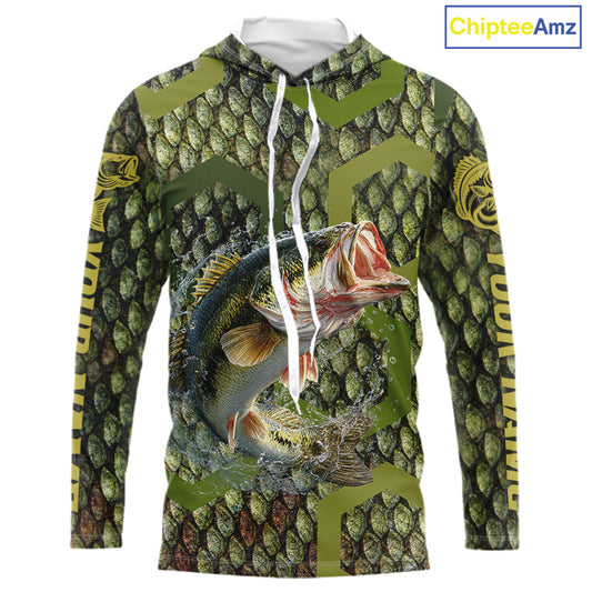 Custom Largemouth Bass Fishing Shirts Long Sleeve Hooded, Largemouth Bass Fishing Jerseys NHT378