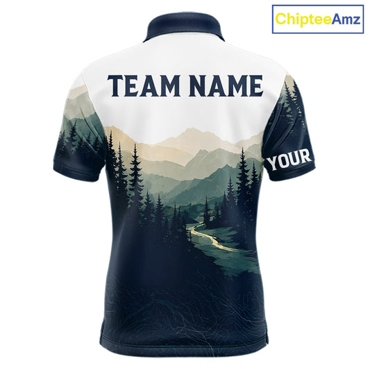 Green Mountain Landscape Disc Golf Mens Polo Shirt Custom Forest Disc Golf Shirt For Men NHT838