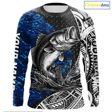 Load image into Gallery viewer, Largemouth Bass Fishing Blue Fishing Shirt Custom Name Long Sleeves, Fishing Gift NHT383