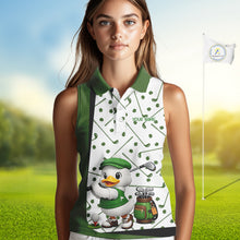 Load image into Gallery viewer, Custom Green &amp; White Funny Duck Sleeveless Golf Shirt For Womens, Golf Jersey Pattern For Ladies NHT625
