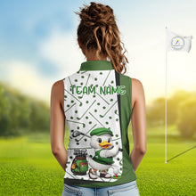 Load image into Gallery viewer, Custom Green &amp; White Funny Duck Sleeveless Golf Shirt For Womens, Golf Jersey Pattern For Ladies NHT625