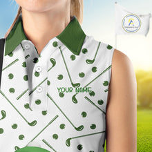 Load image into Gallery viewer, Custom Green &amp; White Funny Duck Sleeveless Golf Shirt For Womens, Golf Jersey Pattern For Ladies NHT625