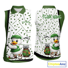 Load image into Gallery viewer, Custom Green &amp; White Funny Duck Sleeveless Golf Shirt For Womens, Golf Jersey Pattern For Ladies NHT625