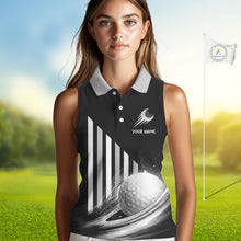 Load image into Gallery viewer, Personalized Gray Sleeveless Golf Polos Shirts For Womens Custom Golf Ball Clubs, Best Golf Gift NHT627