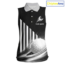 Load image into Gallery viewer, Personalized Gray Sleeveless Golf Polos Shirts For Womens Custom Golf Ball Clubs, Best Golf Gift NHT627