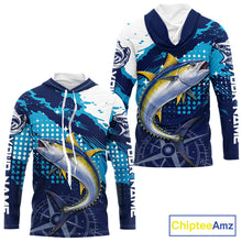 Load image into Gallery viewer, Custom Yellowfin Tuna Hooded Long Sleeve Fishing Shirts For Men, Design Tuna Fishing Jerseys NHT634