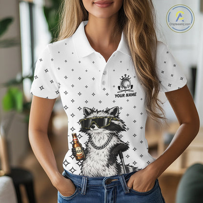 Funny Raccoon Golf Polo Shirt Custom Team Name Personalized Golf Team Polo Gift For Womens