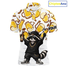 Load image into Gallery viewer, Funny Raccoon Beer Golf Polo Shirt Personalized Name Custom Golf Shirt Golfer Gift For Men