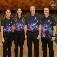 Load image into Gallery viewer, Custom Neon Glow Women Bowling Jersey, Personalized Purple Cyan Light Polo &amp; Quarter-Zip Shirt NHT1170