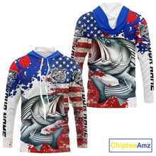 Load image into Gallery viewer, Custom Striped Bass Fishing Saltwater Performance Shirts, Hooded Fishing Shirt For Men NHT498