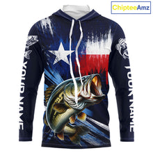Load image into Gallery viewer, Personalized Bass Long Sleeve Performance Fishing Shirts, Hooded Bass Custom Texas Fishing Jersey  NHT502