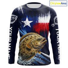 Load image into Gallery viewer, Personalized Flounder Long Sleeve Performance Fishing Shirts, Flounder Custom Texas Fishing Jersey NHT504