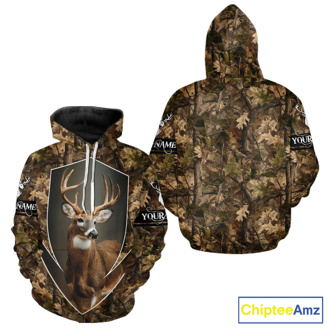 Deer Hunting Full Forest Camo 3D Printing Custom Name Shirts, Whitetail Deer Hunting Shirts NHT189