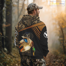 Load image into Gallery viewer, Black Mallard Duck Hunting Shirt With Black Lab Dog, Personalized Hunting Clothes NHT193