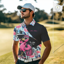 Load image into Gallery viewer, Funny Pink Flamingo Pattern Tropical Flamingo Golf Polo Shirt For Men, Custom Flamingo Golf Shirt For Team NHT653