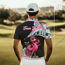 Load image into Gallery viewer, Funny Pink Flamingo Pattern Tropical Flamingo Golf Polo Shirt For Men, Custom Flamingo Golf Shirt For Team NHT653
