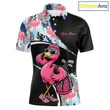 Load image into Gallery viewer, Funny Pink Flamingo Pattern Tropical Flamingo Golf Polo Shirt For Men, Custom Flamingo Golf Shirt For Team NHT653