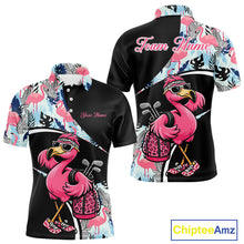 Load image into Gallery viewer, Funny Pink Flamingo Pattern Tropical Flamingo Golf Polo Shirt For Men, Custom Flamingo Golf Shirt For Team NHT653
