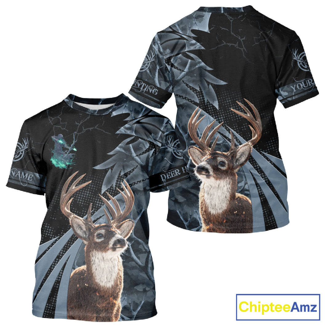 Deer Hunting Dark Blue Camo Grim Reaper Custom Name 3D All Over Print Shirts Gift For Hunters NHT84