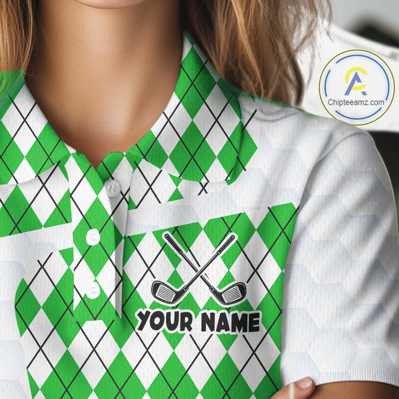 Womens Golf Polo Shirt Argyle Pattern Golf Shirts For Womens Funny Golf Ball Shirt Gifts|Green NHT863