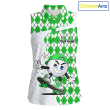 Load image into Gallery viewer, Sleeveless Women Golf Polo Shirt Argyle Pattern Golf Shirts For Womens Funny Golf Ball Shirt Gifts|Green NHT863