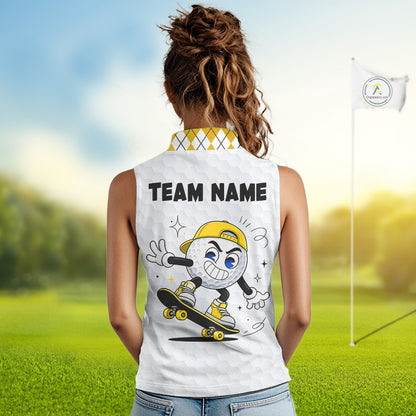 Sleeveless Women Golf Polo Shirt Argyle Pattern Golf Shirts For Womens Funny Golf Ball Shirtgifts|Yellow NHT864