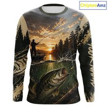 Load image into Gallery viewer, Personalized Bass Fishing Shirt – Angler Sunset Lake Design, Outdoor Fishing Apparel Gift For Dad NHT866