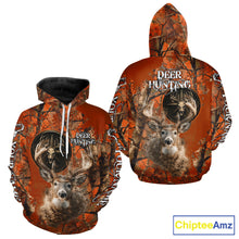 Load image into Gallery viewer, Deer Hunting Shirt Compass Design Orange Camo Custom Name Head Deer Hunting Clothes NHT282