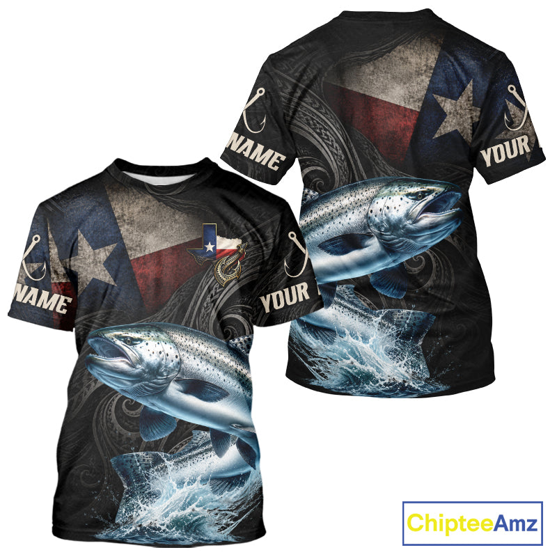 Personalized Texas Chinook Salmon Fishing T-Shirt – Custom Name Angler Apparel For Fishermen