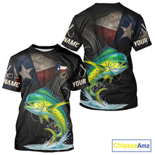 Load image into Gallery viewer, Personalized Texas Mahi Mahi Fishing T-Shirt – Custom Name Angler Apparel For Fishermen