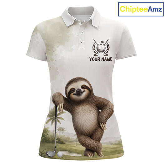 Custom Sloth Womens Golf Polo Shirt - Funny Personalized Sloth Golf Apparel Short & Long Sleeve Polo 