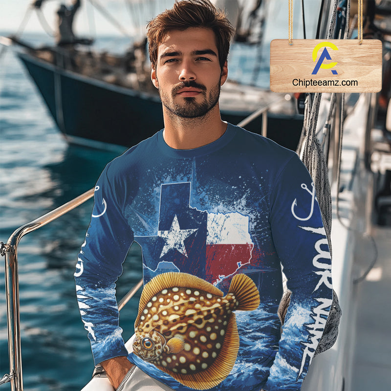 Texas Flag Flounder Fishing Jersey Performance Fishing Shirt, Saltwater Angler Gift For Men 