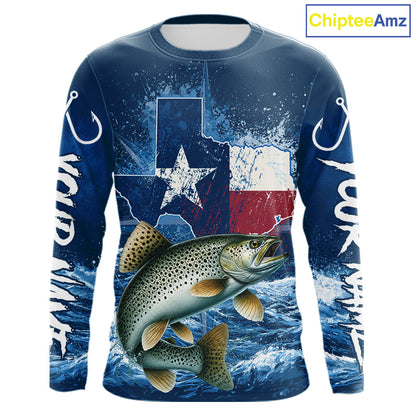 Texas Flag Speckled Trout Fishing Jersey Performance Fishing Shirt, Saltwater Angler Gift For Men 