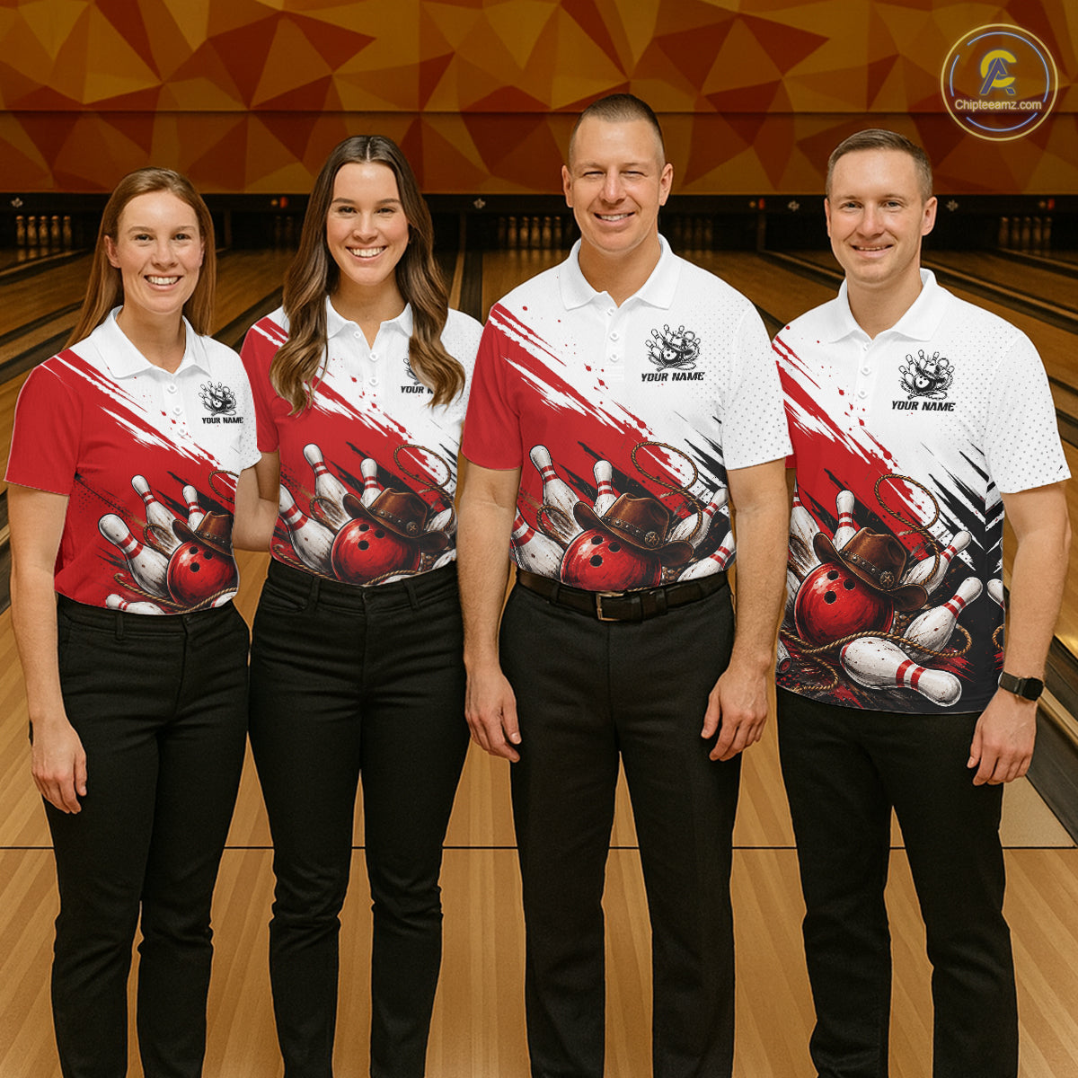 Cowboy Men Bowling Custom Name Polo Shirt, Personalized Team 1/4 Zip Bowling Jersey Gift|Red NHT1323