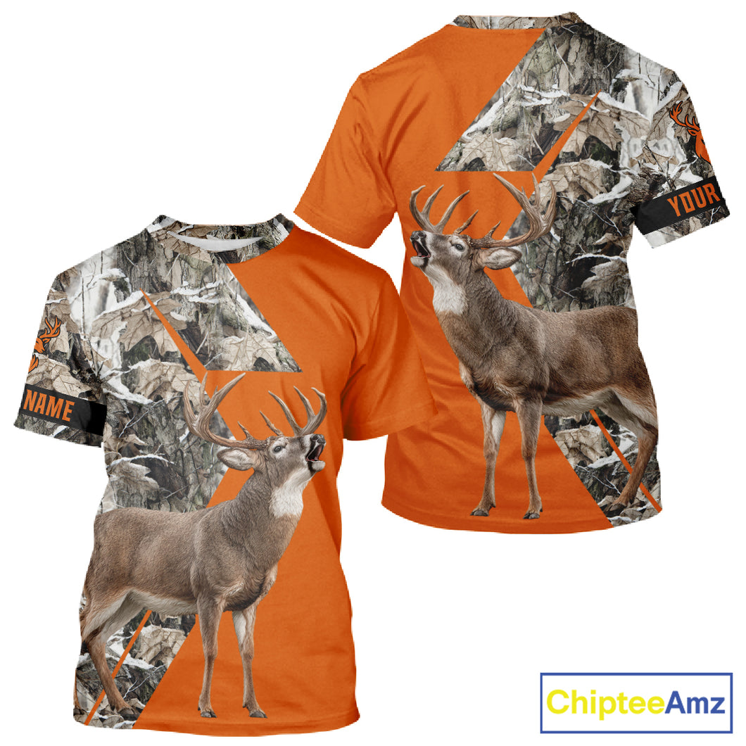 Deer Hunting Orange Camo 3D Winter Forest Full Printing Custom Name Shirts Hunting Gifts NHT200
