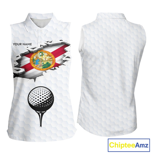 Florida Flag Personalized Golf Pattern Ball Womens Sleeveless Polo Shirts Patriotic Golf Shirts NHT675