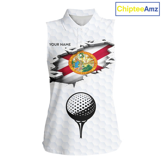 Florida Flag Personalized Golf Pattern Ball Womens Sleeveless Polo Shirts Patriotic Golf Shirts NHT675