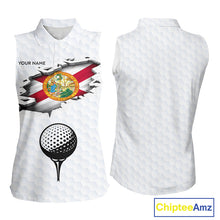 Load image into Gallery viewer, Florida Flag Personalized Golf Pattern Ball Womens Sleeveless Polo Shirts Patriotic Golf Shirts NHT675