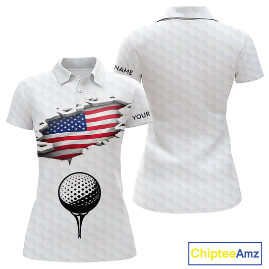 American Flag Personalized Golf Pattern Ball Polo Shirts Patriotic Golf Shirts For Womens NHT676